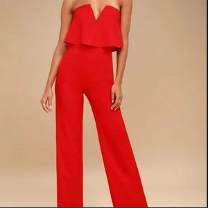Lulu's Red Strapless Jumpsuit